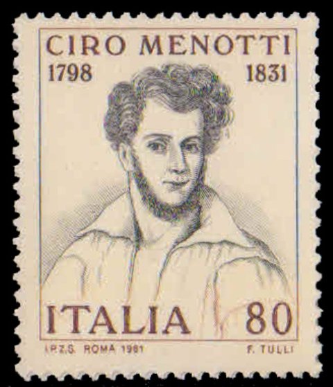 ITALY 1981-Ciro Menotti, Patriot, 150th Death Anniv., 1 Value, MNH, S.G. 1714