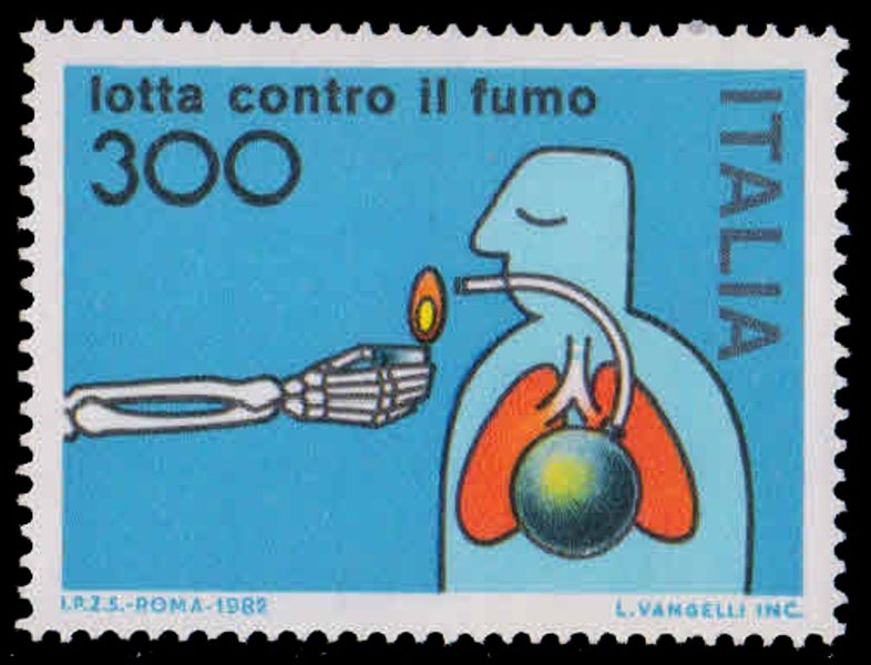 ITALY 1982-Cigarette as Bomb, Anti Smoking Campaign, 1 Value, MNH,  S.G. 1747