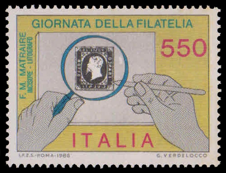 ITALY 1986-Stamp Day, Engraving 1862 Stamp, 1 Value, MNH, S.G. 1953-Cat £ 2.20