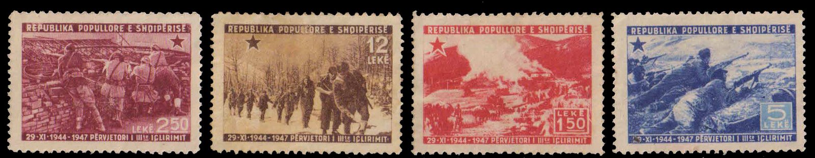 ALBANIA 1947, Liberation, Weapons, Army, Set of 4, Mint G/W, S.G. 487-91-Cat £ 49-