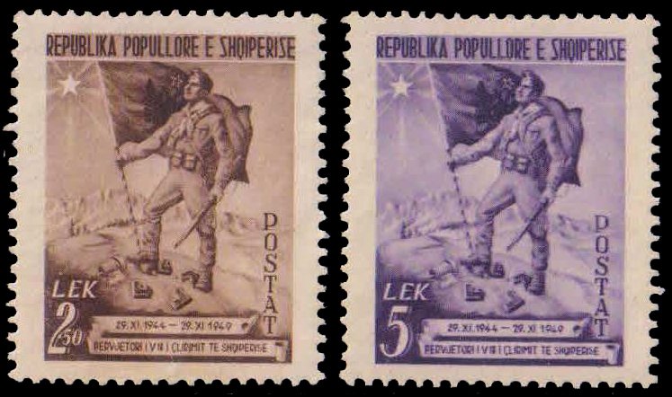 ALBANIA 1949-Liberation, Soldier & Flag, Set of 2, Mint, S.G. 525, 27