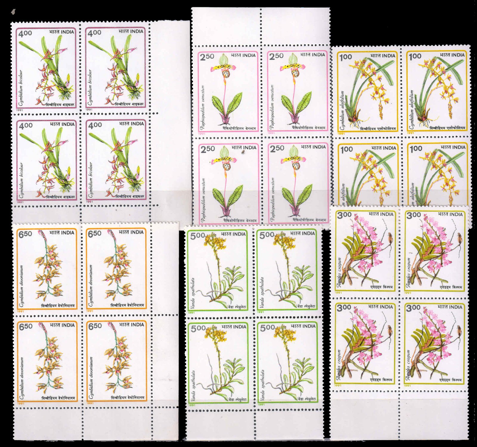 INDIA 1991-Orchids of India, Set of 6 Blocks, MNH, S.G. 1470-1475