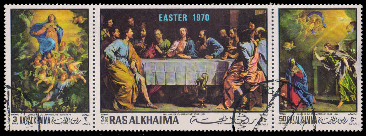 RAS AL KHAIMA 1970-Easter, Religious Paintings, Used Set of 3