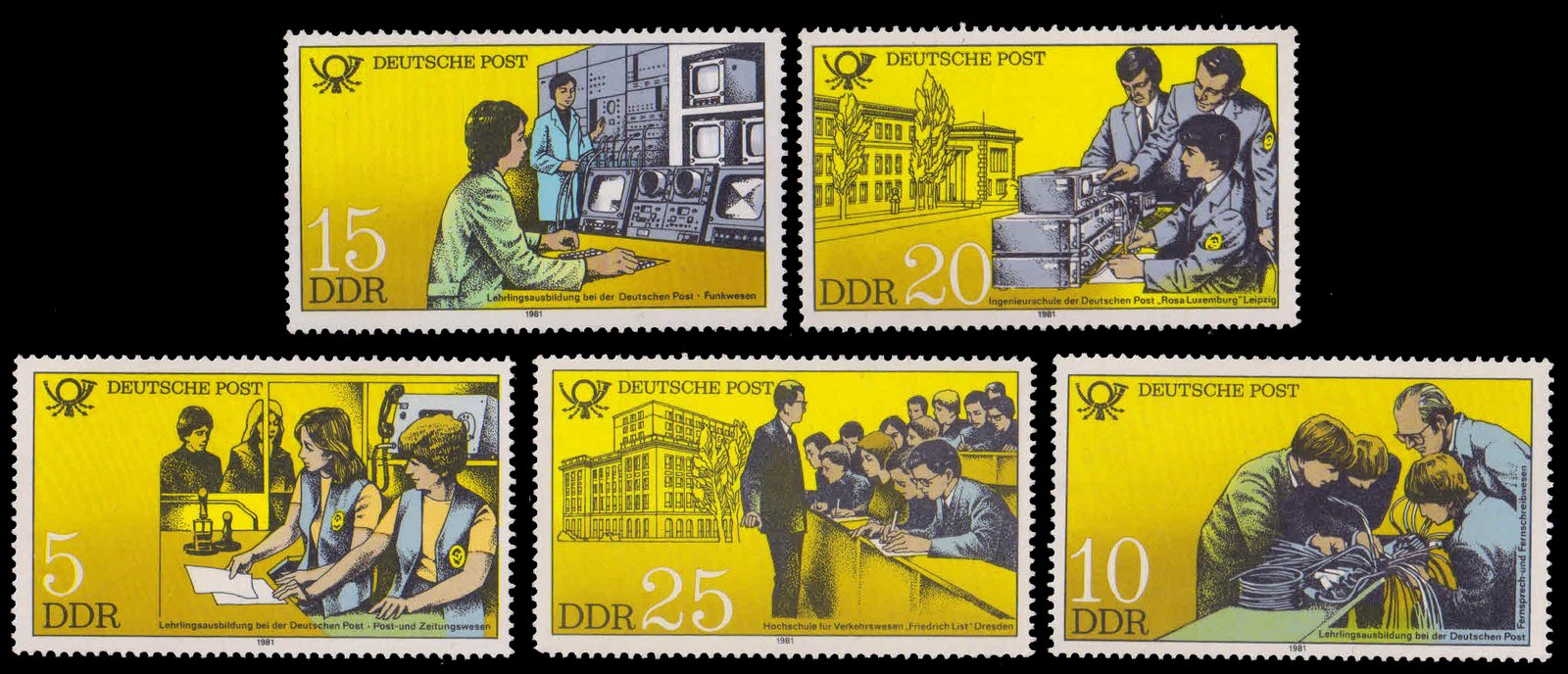 EAST GERMANY 1981-Post Office Buildings & Training, Set of 5, MNH, S.G. E2298-2302-Cat � 3.85