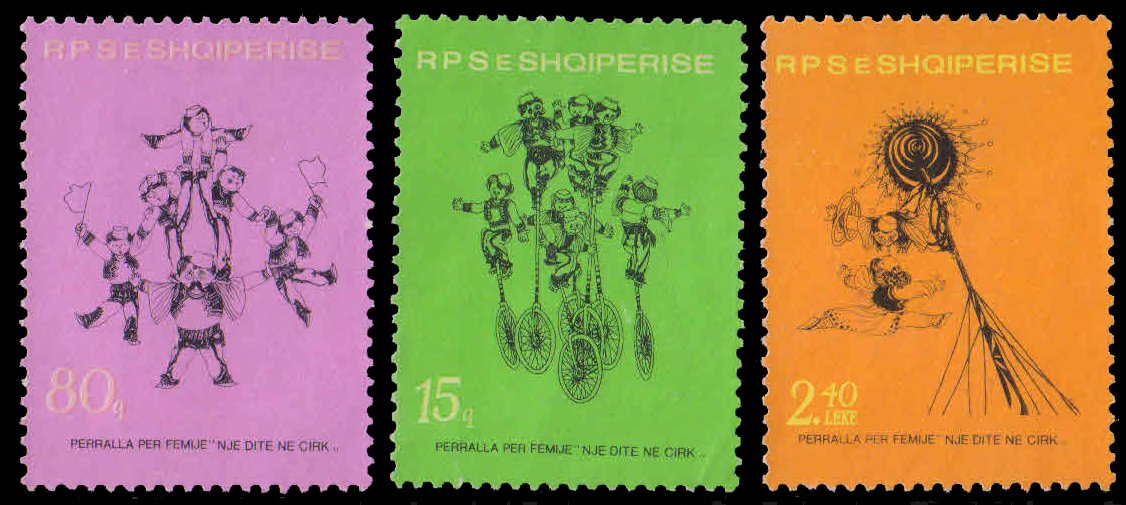 ALBANIA 1981-Childrens Circus, Set of 3, Mint Gum Wash, S.G. 2094, 2096, 2097