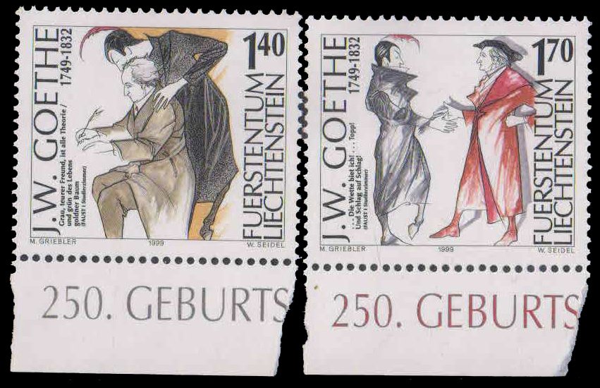 LIECHTENSTEIN 1999-Scenes From Faust, Johann Wolfgang Goethe (Poet & Playwright), Set of 2, MNH, S.G. 1207-08-Cat £ 9-