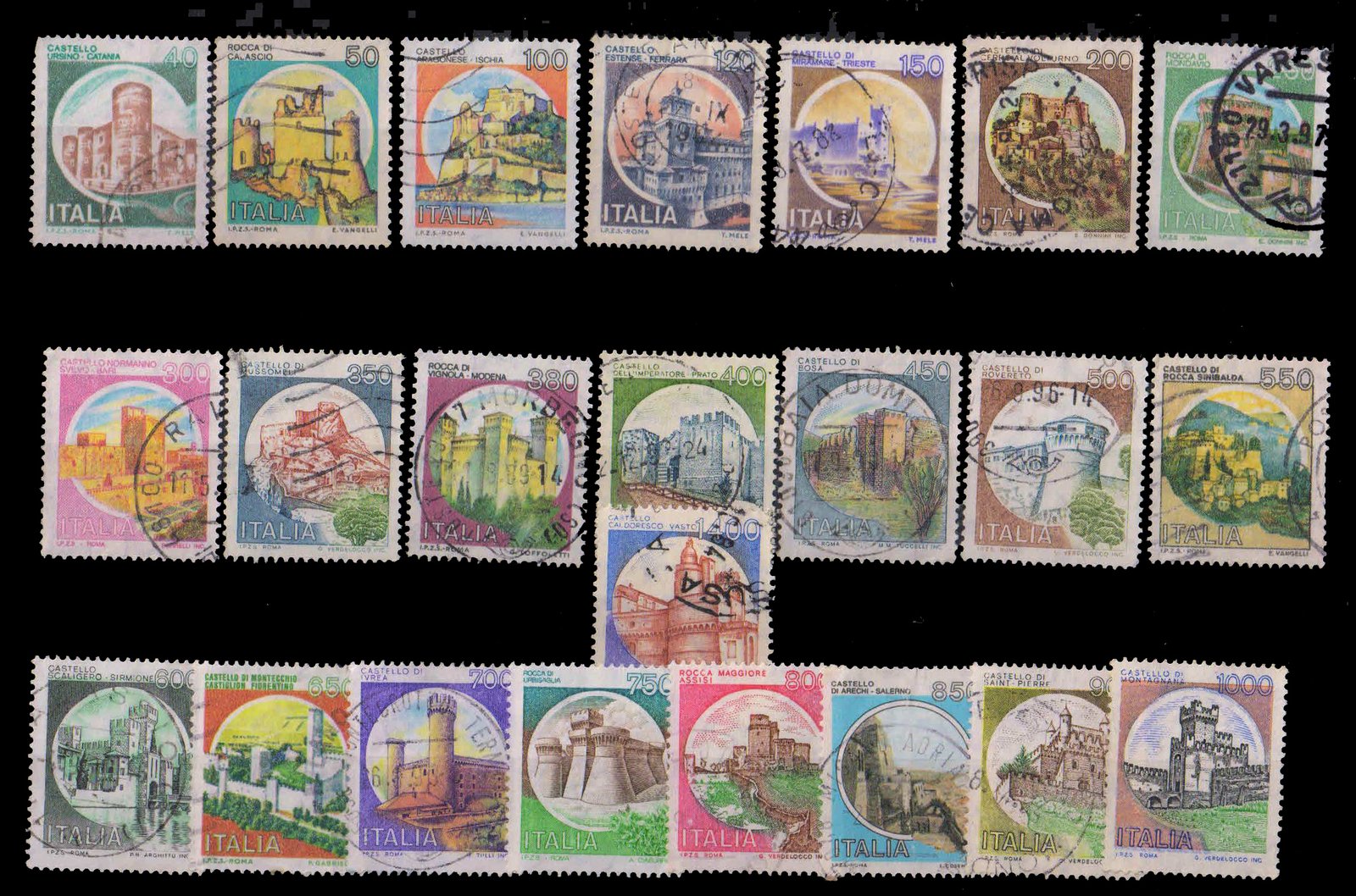 ITALY 1980-Castles, Buildings, Set of 23 Stamps, S.G. 1649-1678