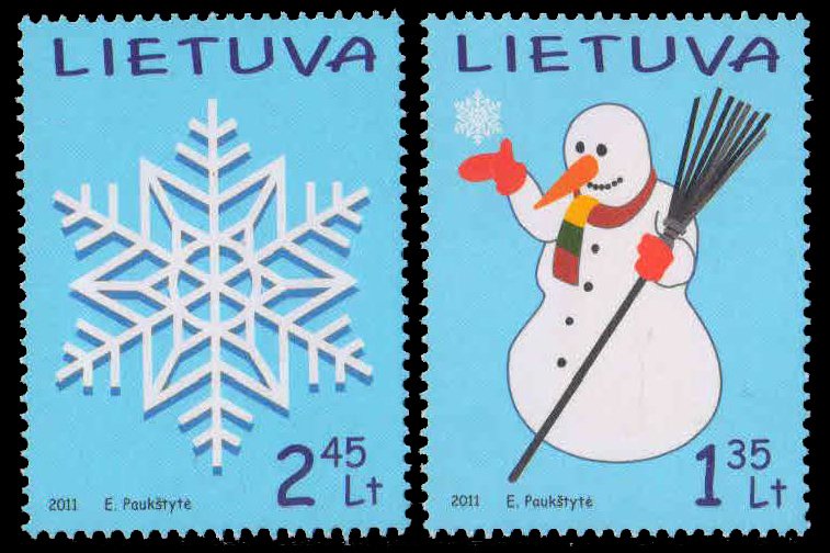 LITHUANIA 2011-Christmas & New Year, Snowman, Snowflake, Set of 2, MNH, S.G. 1049-1050-Cat £ 6.50
