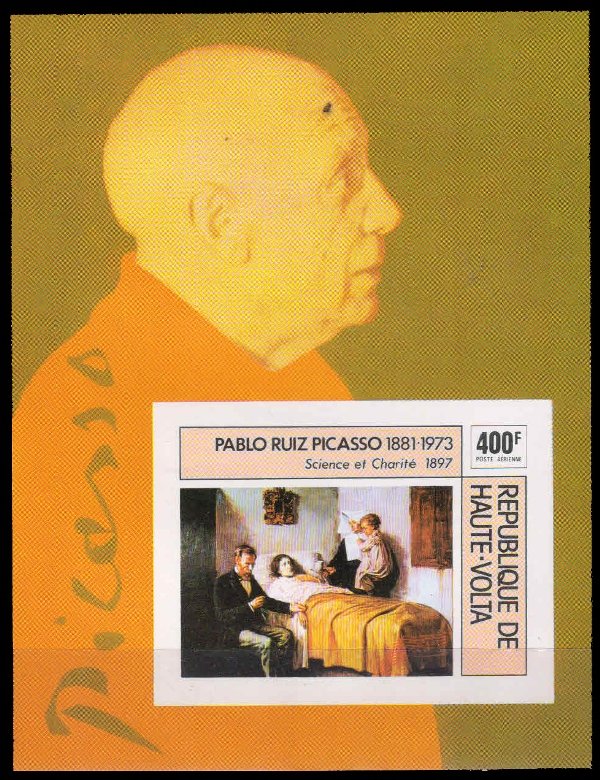 UPPER VOLTA 1975-Picasso Paintings, Science and Charity Imperf Miniature Sheet, MNH, Scott No. C 222