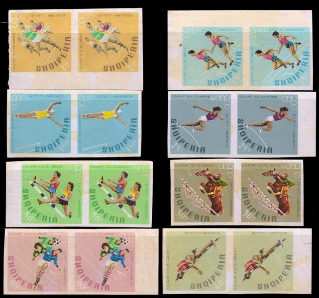 ALBANIA 1968-Olympic Games, Set of 8 Imperf Pairs, Mint Gum Wash, Diamond Shaped, S.G. 1267-74