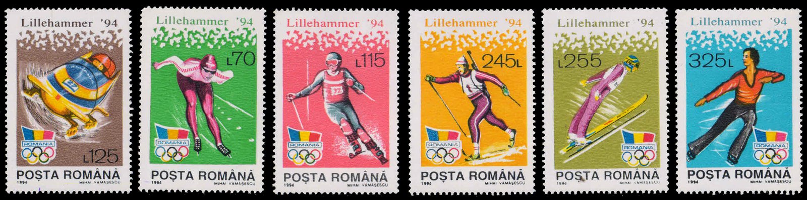 ROMANIA 1994-Winter Olympic Games, Skating, Skiing, Bob sleighing, Set of 6, MNH, S.G. 5588-93