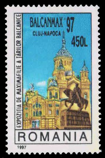 ROMANIA 1997-National Theater, Cathedral & Statue, Balcanmax 97 Maximum Cards Exhibition, 1 Value, MNH, S.G. 5888 