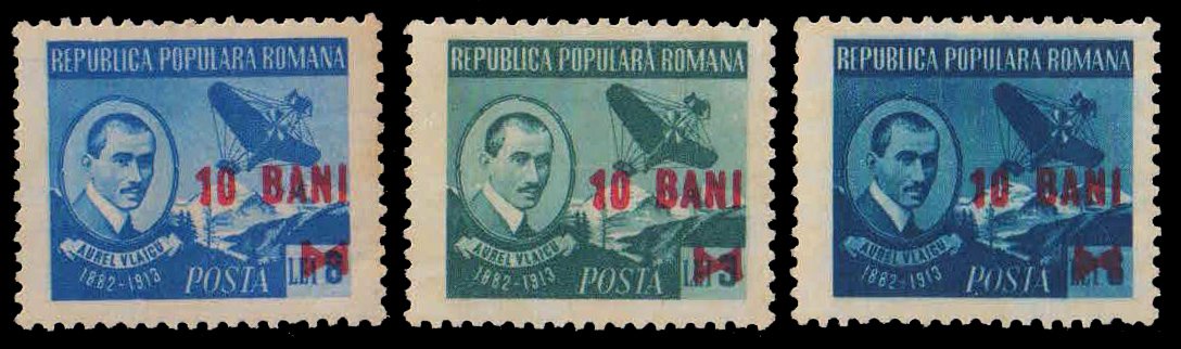 ROMANIA 1952-Aurel Vlacu & His Aeroplane, Surch with New Value, Set of 3, MNH, S.G. 2191-93-Cat � 12-