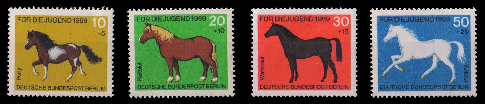 BERLIN GERMANY 1969-Horses, Child Welfare, Set of 4, MNH, S.G. B 328- B 331-Set of 4, MNH, Cat £ 4-