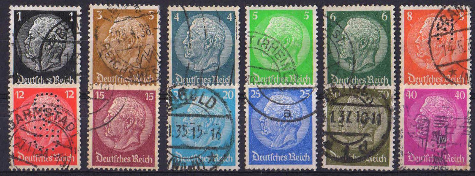 GERMANY 1932, President Von Hindenburg, Used Set of 12 Stamps