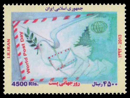 IRAN 2013-Dove & Envelope, World Post Day, 1 Value, MNH, S.G. 3376-Cat £ 7-