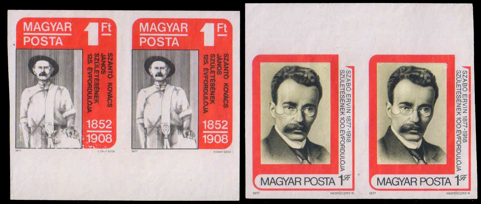 HUNGARY 1977-Ervin Szabo & Jam os Szanto Kovacs, 2 Different Imperf Pairs, Mint G/W