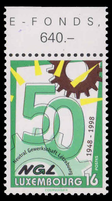 LUXEMBOURG 1998-Luxembourg Trade Union, Cog & 50, 1 Value, MNH, S.G. 1465-Cat £ 3.50