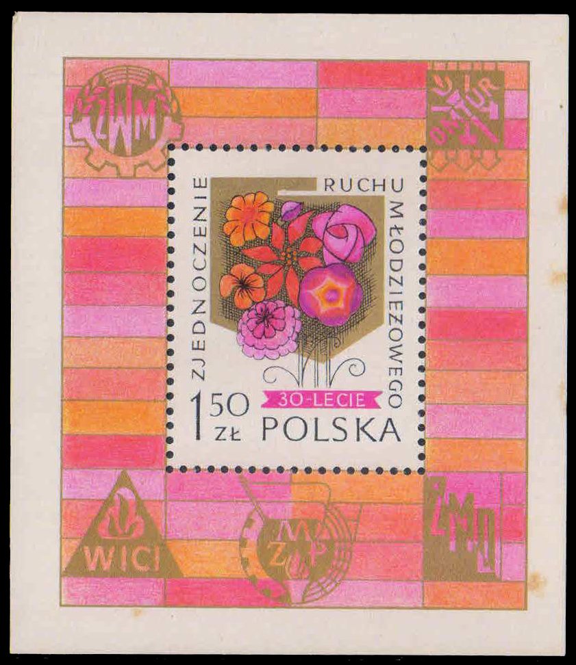 POLAND 1978-Flowers, Polish Youth Union, Miniature Sheet, MNH