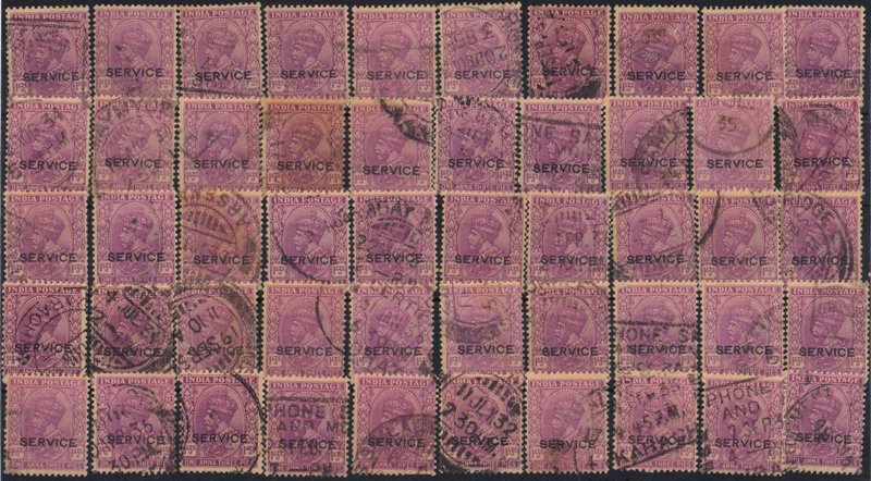 INDIA 1932-King George V, 1 Anna 3 Pies Mauve, Official Stamps-50 Copies as per Scan, watermark Multiple Star