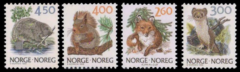 NORWAY 1988-Wildlife, Animals, Fox, Stoat, Red Squirrel, Beaver, Set of 4, MNH, s.G. 1018, 20, 23, 24-Cat £ 10-