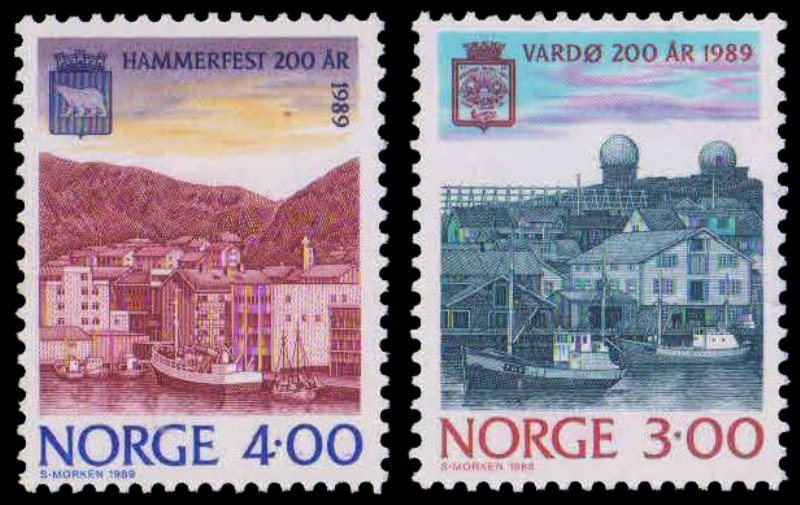 NORWAY 1989-Town Bicentenaries, Varolo, Hammer fest, Set of 2, MNH, S.G. 1055-56-Cat £ 4.80