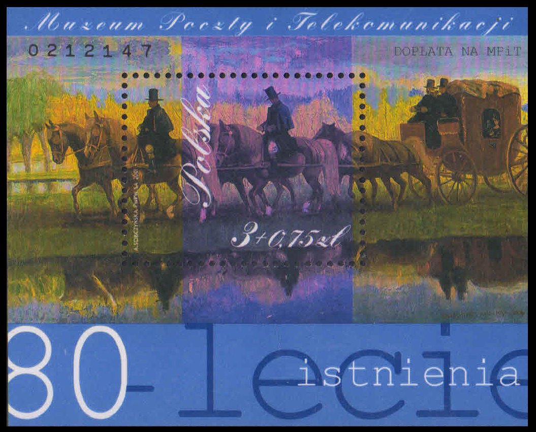 POLAND 2001- 100 Years Ago, Horse Coach, 80th Anniv. of Post & Telecomm. Museum, M/S. MNH, S.G. MS 3948-Cat £ 8.75