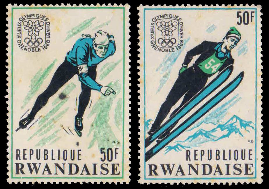 RWANDA 1968-Ice Stating, Ski Jumping, Winter Olympic Games, set of 2, Mint, S.G. MS 249