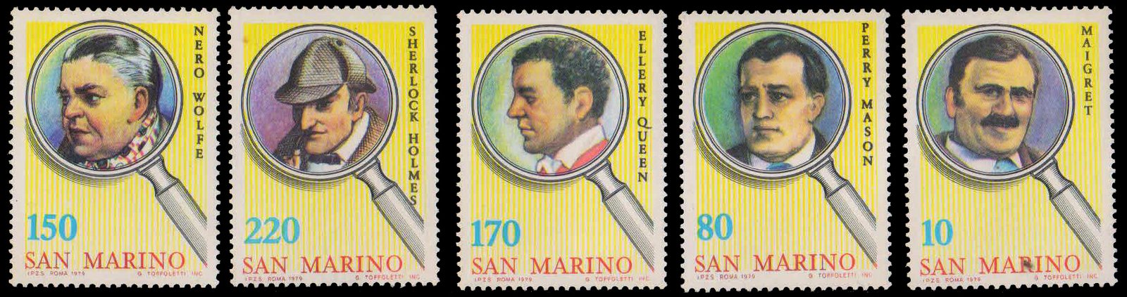 SANMARINO 1979-Fictional Detectives, Set of 5, MNH, S.G. 1108-112