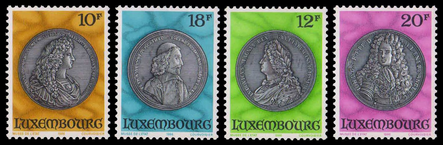 LUXEMBOURG 1986-Portrait Medals in State Museum, Culture, Set of 4, MNH, S.G. 1173-76-Cat £ 7-