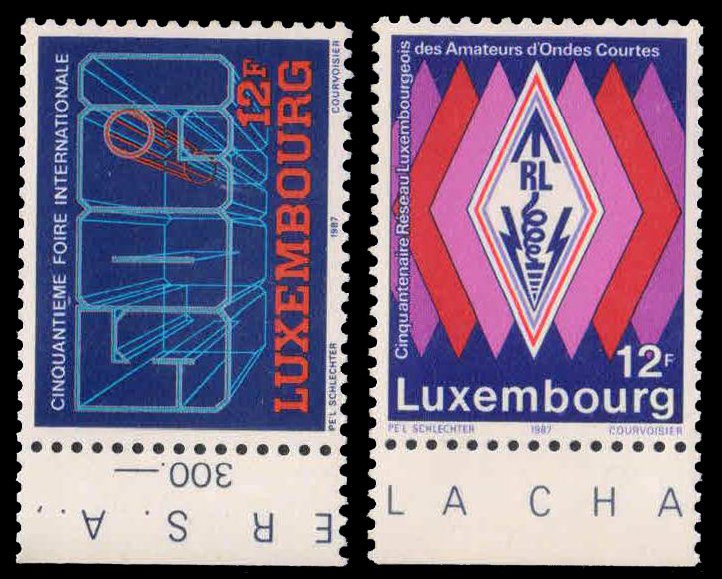 LUXEMBOURG 1987-50th Anniversories, Amateur Short Wave Network, Int. Fair, Set of 2, MNH, s.G. 1201-02-Cat £ 4-