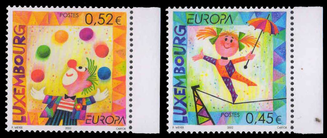 LUXEMBOURG 2002-The Circus, Europa, Tightrope Walker, Clown, Set of 2, MNH, s.G. 1617-18-Cat £ 4.65