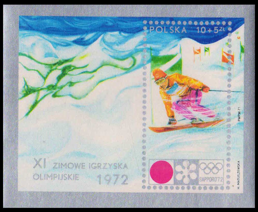 POLAND 1972-Downhill Skiing, Winter Olympic Games, M/S, MNH, S.G. MS 2132-Cat � 5.50