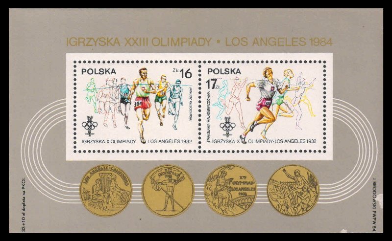 POLAND 1984 -10000 Meter Race & 100 Meter Race, Olympic Games, Miniature Sheet of 2 Stamps, MNH, S.G. MS 2934, Cat � 3.75
