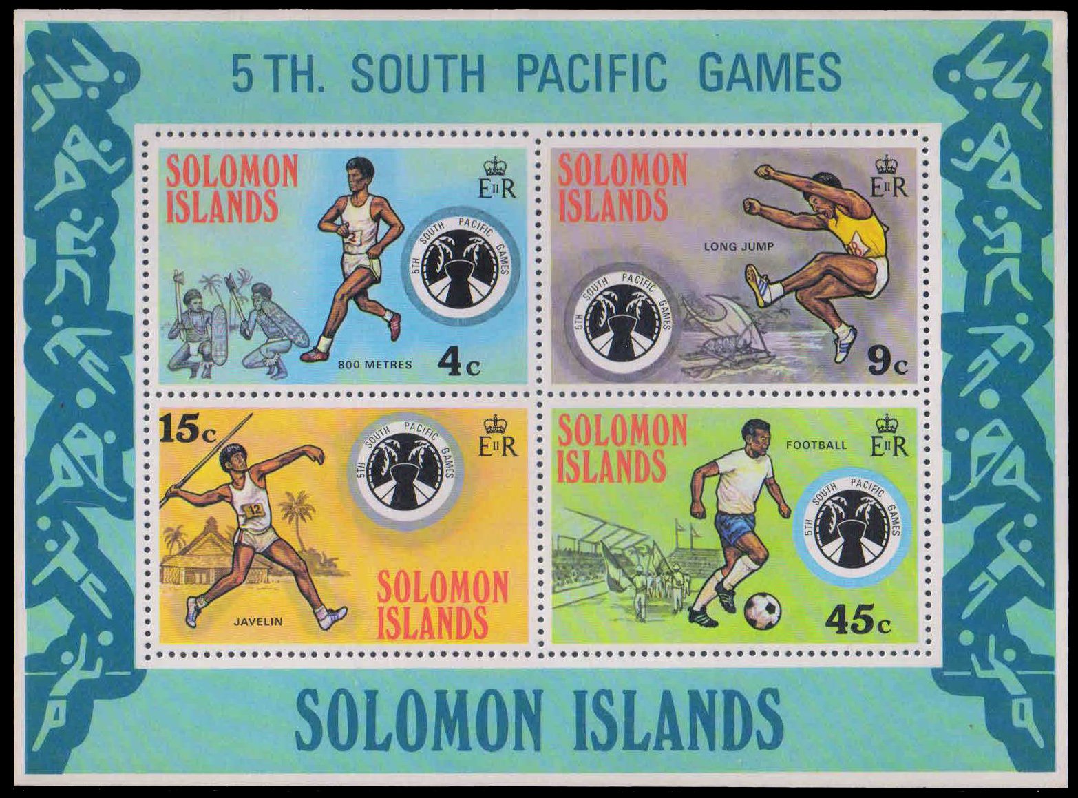 SOLOMON ISLANDS 1975-5th South Pacific Games, Long Jump, Football, Javelin Throwing, Sheet of 4, MNH, S.G. MS 280