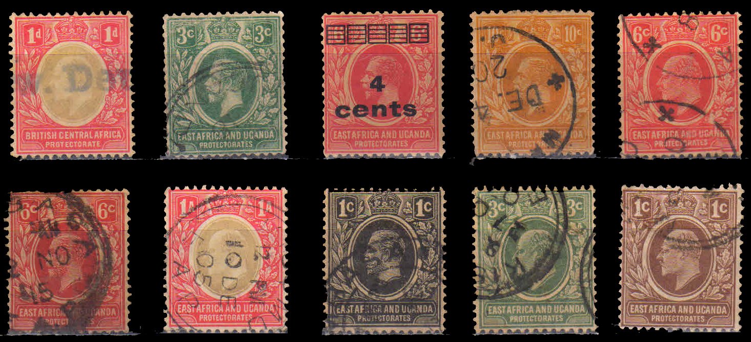 EAST AFRICAN & UGANDA - 10 Different, King Edward & King George V, Pre 1925 Period Stamps