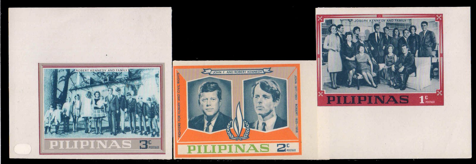 PHILIPPINES 1968-John F. and Robert Kennedy, Set of 3, Imperf, MNH