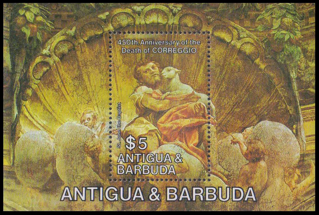 ANTIGUA 1984-John the Baptist, Painting by Correggio, M/s, MNH, S.G. MS 882