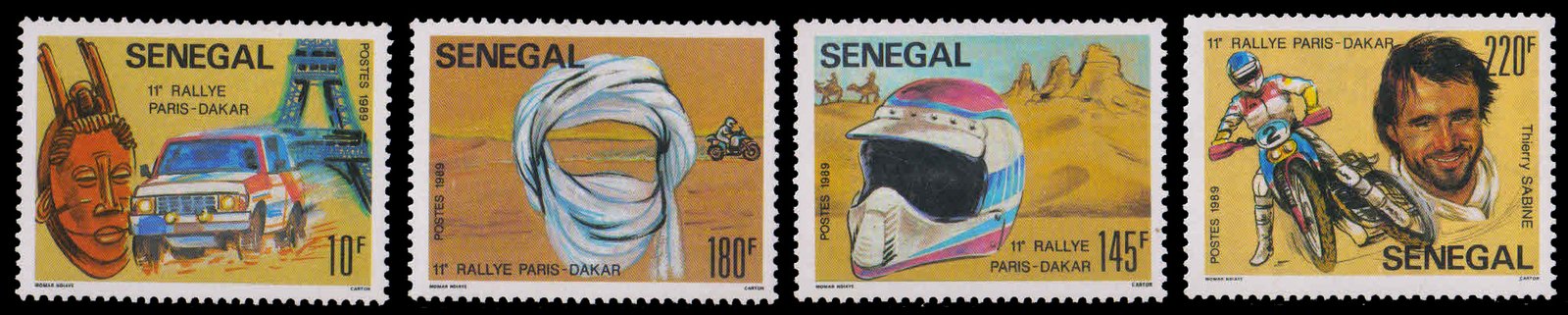 SENEGAL 1989-Paris Darkar Rally, Motocyclist, Rally Car, Set of 4, MNH, s.G. 973-976
