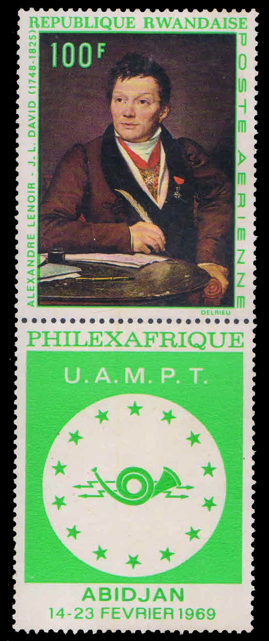 RWANDA 1968-Alexander Lenoir, Painting, Philexafrique Stamp Exhibition, 1 Value +Label, MNH, S.G. 286-Cat £ 5-