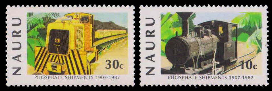 NAURU 1982-Steam Locomotives, Diesel Locomotive, Phosphate Shipment, Set of 2, MNH, S.G. 268-69
