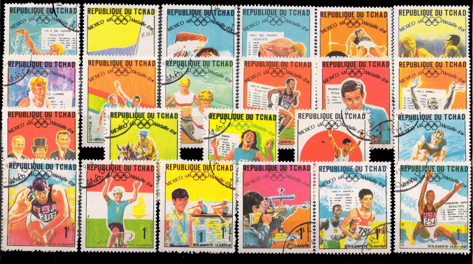 TCHAD 1969-Mexico Olympic Games. set of 23 used Stamps-Gold Medal Winners-Large Only