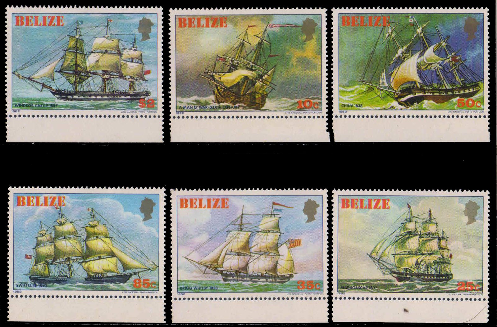 BELIZE 1981-Sailing Ships, Set of 6, MNH, S.G. 671-76-Cat � 42-