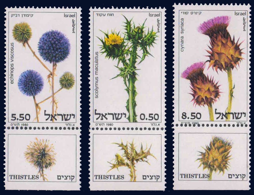 ISRAEL 1980-Thistles, Flowers & Plants, Set of 3+tabs, MNH, S.G. 771-773