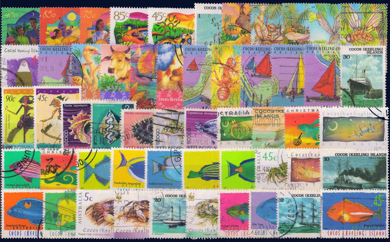 COCOS (Keeling) Islands-54 All Different Thematic Used Stamps, Large Only as per Scan