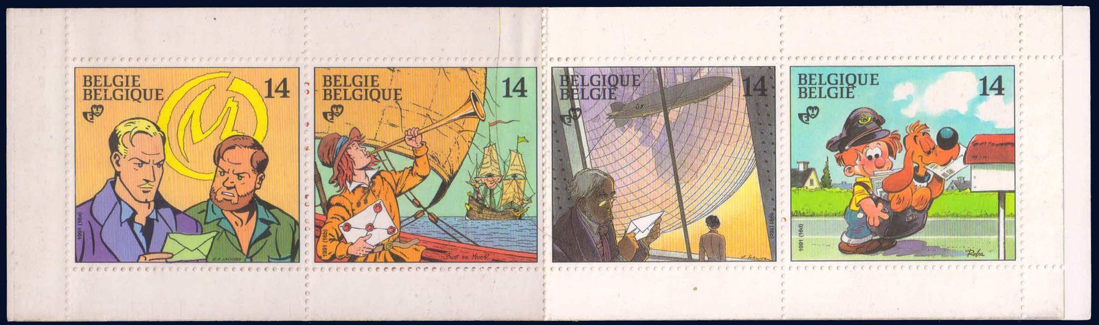 BELGIUM 1991-Comic Strips, The Yellow Mark, The Ill Fated Voyage, Cities of the Fantastic, Boule & Bill, Strip of 4, MNH, S.G. 3090-3093-Cat £ 10-