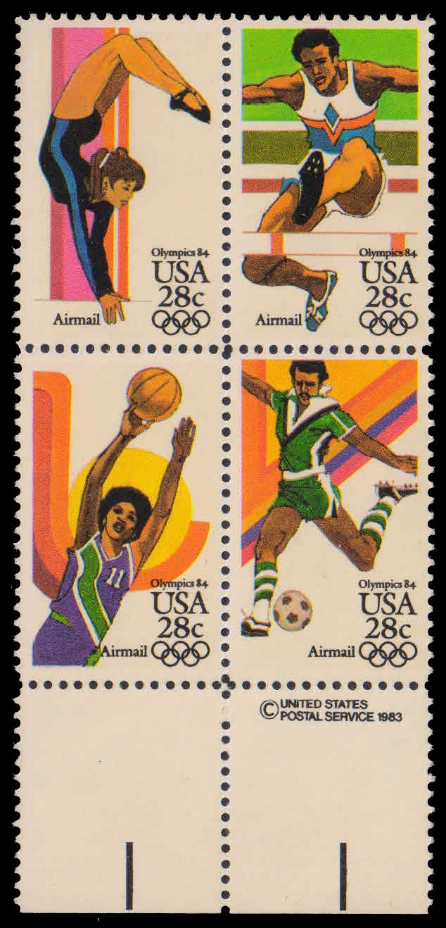UNITED STATES OF AMERICA 1983-Olympic Games, Los Angeles, Gymnastics, Football, Block of 4, MNH, S.G. 2034-2037-Cat £ 8.40
