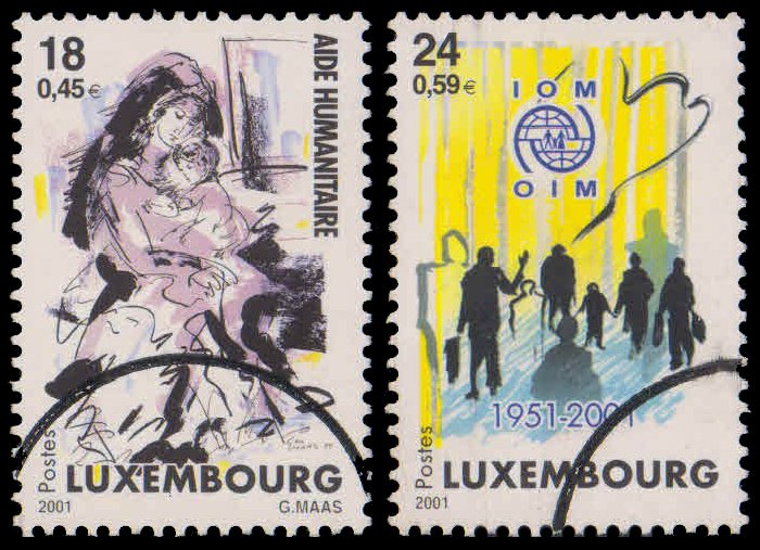 LUXEMBOURG 2001-Humanitarian Projects, Mother & Child, Int. Org. for Migration, "SPECIMEN", Set of 2, Used, S.G. 1564-65-Cat � 8.50