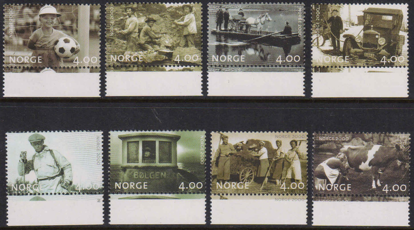 NORWAY 1999-Photographs of Life in Norway, Ferry, Milk, Cow, Football, Fishing Boat, Set of 8, MNH, S.G. 1346-52-Cat £ 15-