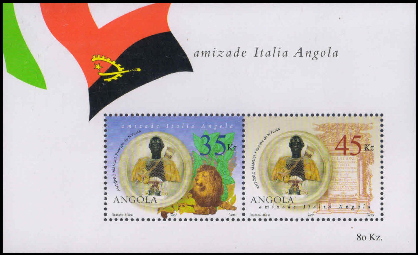 ANGOLA 2002-Angola Italy Friendship-Pope Paul V and Lion, Miniature Sheet, MNH, S.G. MS 1664-Cat � 4-